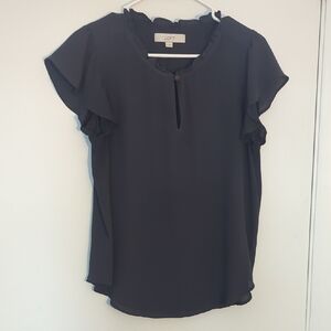 LOFT Dark Gray Ruffle Sleeve Blouse